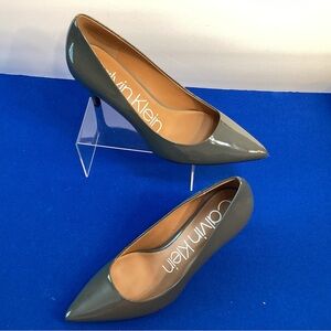 Calvin Klein Gray Patent Leather Pumps with Silver Accent